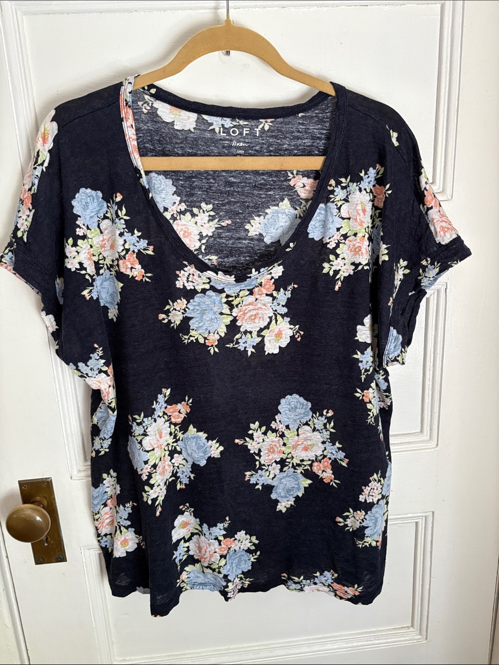 LOFT Navy Floral Short Sleeve Tee